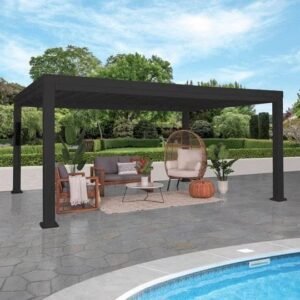 16x12 trenton modern steel pergola with sail shade soft canopy