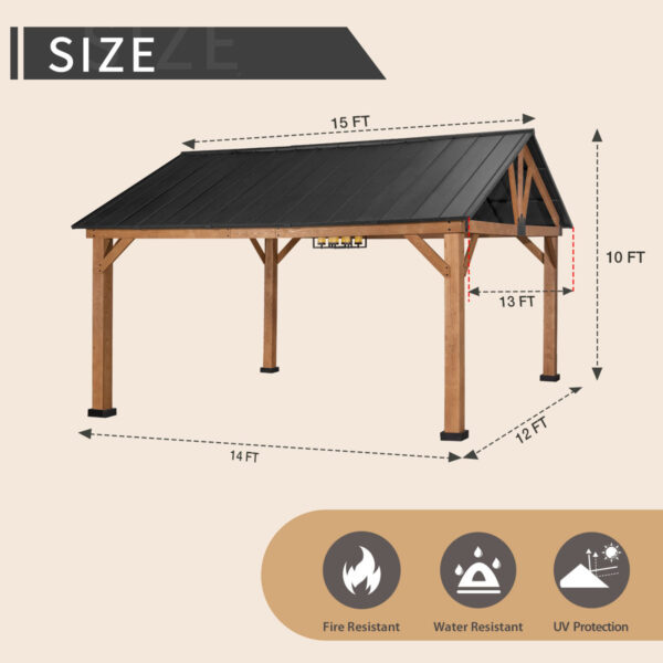 15+Ft.+W+x+13+Ft.+D+Solid+Wood+Hardtop+Patio+Gazebo-66777535 (3) JOYSIDE 15 ft. x 13 ft. Solid Cedar Wood Outdoor Patio Hardtop Gazebo - Image 4