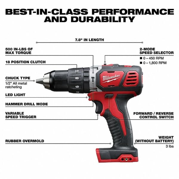 2696-26_3__V3XG_v1 MILWAUKEE Cordless Tool Combination Kit: 4 Tools, 18 V DC Volt, Battery Included, M18™, M18™, 2PYZ8 - Image 10