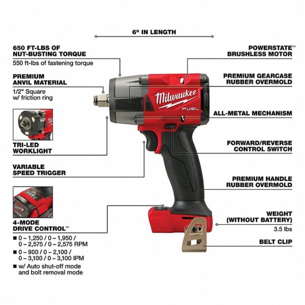 3697-27_6__MLUR_v1 MILWAUKEE Cordless Tool Combination Kit: 7 Tools, 18 V DC Volt, Battery Included, M18 FUEL™, M18™ - Image 7