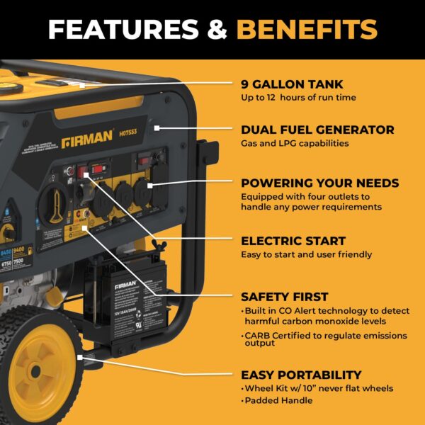 397 Firman H07553 7500/9400W Dual Fuel Generator - Image 5