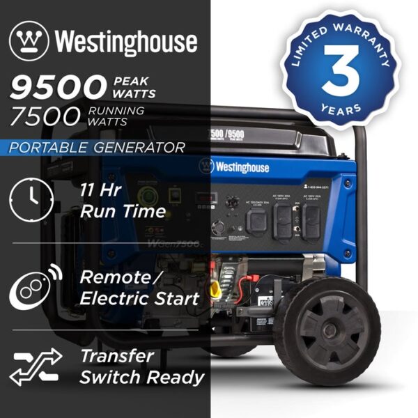 407 Westinghouse WGen7500c 9500 Peak Watt Portable Generator - Image 2