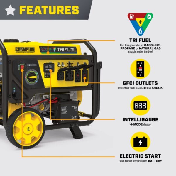 414 Champion 11,500/9,200-Watt Tri-Fuel Home Backup Portable Generator - Image 3