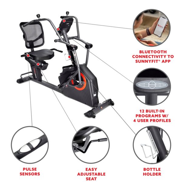 44aeeb4f-d5d0-4e1e-ad54-34736c797c0d Sunny Health & Fitness Smart Recumbent Cross Trainer Elliptical Exercise Bike - Image 3