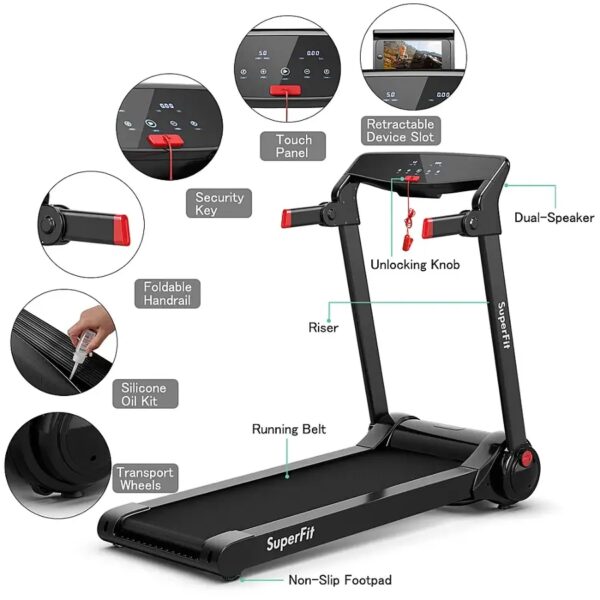 536 Costway SuperFit 3HP Folding Electric Treadmill Running Machine w/ Speaker - Image 4