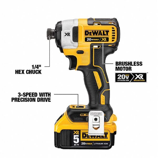 54JK23_2 DEWALT Cordless Tool Combination Kit: 6 Tools, 20 V DC Volt, Battery Included, 20V MAX* XR®, 31AC52 - Image 6