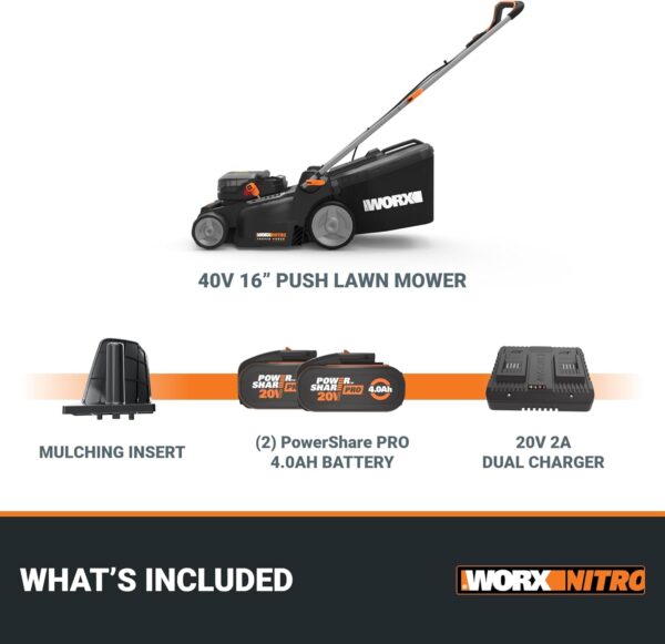 614naP6FY3L._AC_SL1500_ WORX Nitro 40V 16" Cordless Lawn Mower w/Brushless Motor 2.0 & Intellicut - Image 2