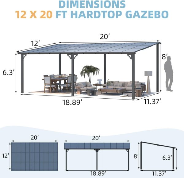 61SJP0ZnnPL._AC_SL1500_ Aecojoy 20'x12' Wall Mounted Gazebos Pergola - Image 3