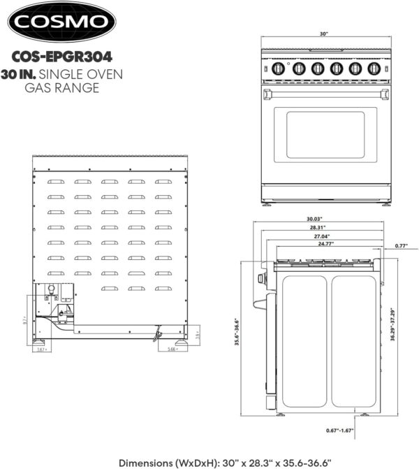 61zH5kQFq1L._AC_SL1500_ Cosmo 30 in. 4.5 Cu. Ft. Gas Range with 5 Sealed Burners, Convection Oven, - Image 5