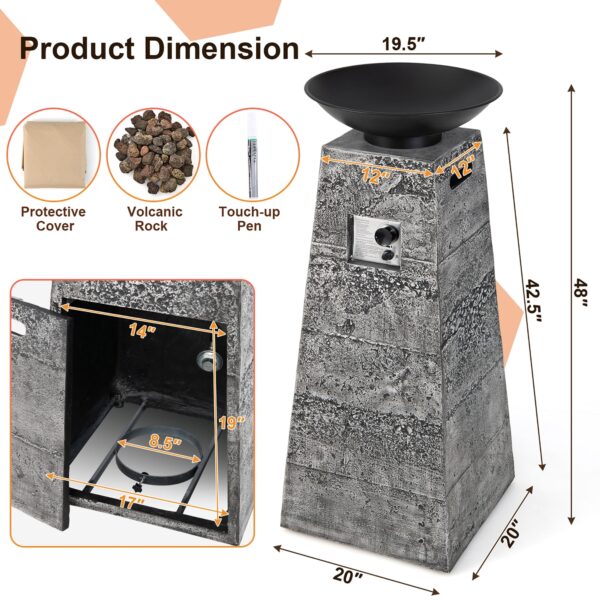 685 Costway 48 Inch Propane Fire Bowl Column with Lava Rocks and PVC Cover - Image 4
