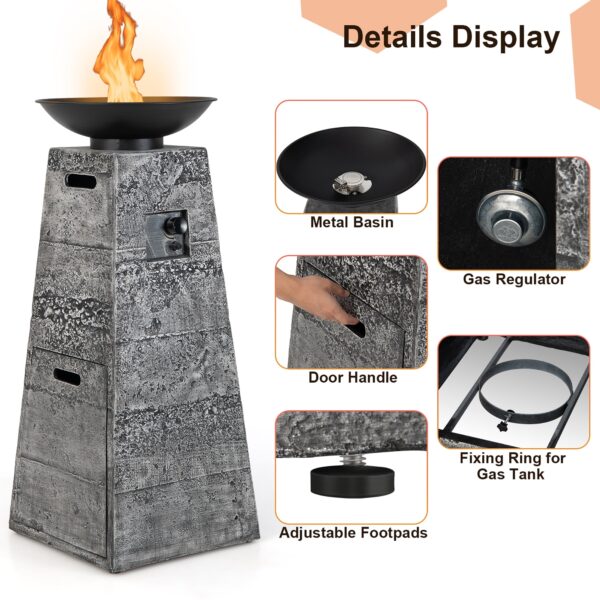 686 Costway 48 Inch Propane Fire Bowl Column with Lava Rocks and PVC Cover - Image 5