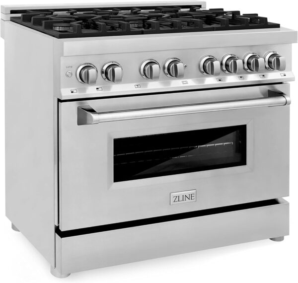 71Bb4QHP3mL._AC_SL1500_ ZLINE 36 in. 4.6 cu. ft. Legacy Dual Fuel Range with 6 Burner Gas Cooktop and Electric Convection Oven in Stainless Steel (RA36) - Image 4