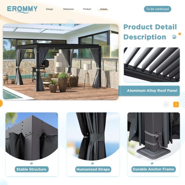 71JUpmhlb3L._AC_SL1500_ EROMMY 10 ft. W x 10 ft. D Outdoor Louvered Pergola - Image 4