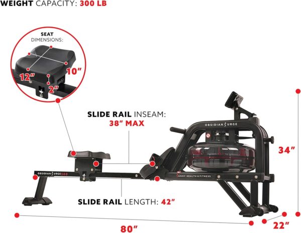 71UF9nxVplL._AC_SL1500_ Sunny Health and Fitness Obsidian Surge Water Rowing Machine - Image 4