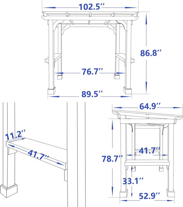 71UqcJnMvUL._AC_SL1500_ Veikous D Wooden Grill Gazebo Outdoor with Steel Roof - Image 4