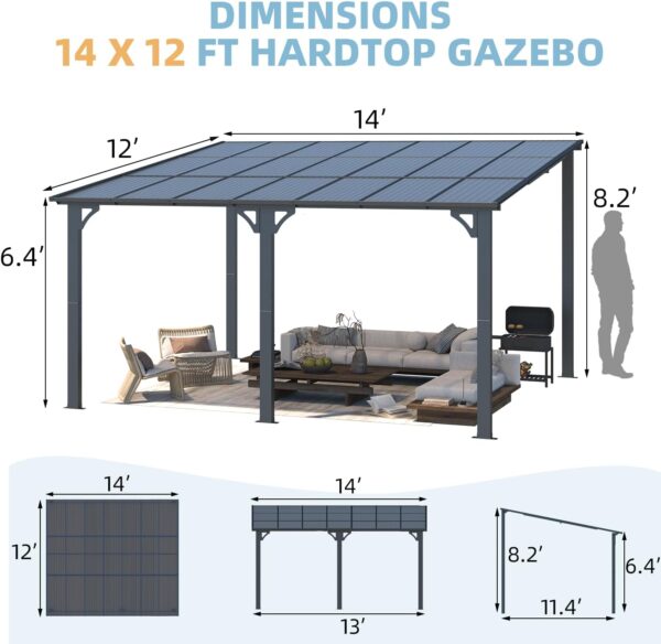 71+Xt1bQjyL._AC_SL1500_ Aecojoy 14x12 ft Aluminum Pergola with Canopy - Image 2