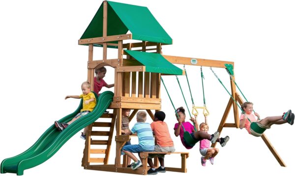 71YJ15O52uL._AC_SL1500_ Backyard Discovery Belmont All Cedar Swing Set - Image 1
