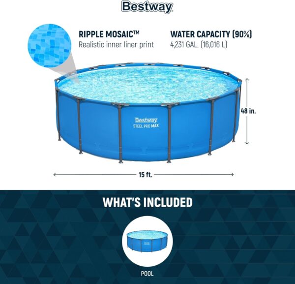 71gqA5I6xqL._AC_SL1500_ Bestway Steel Pro Max 15' x 48" Round Above Ground Pool Kit - Image 5