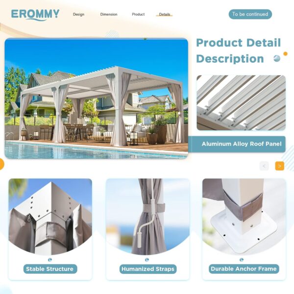 71o1LVGwHGL._AC_SL1500_ Erommy Outdoor Louvered Pergola Gazebo with Adjustable Aluminum Rainproof Roof - Image 3