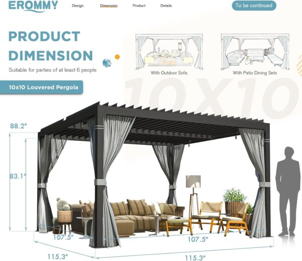 71o5uk+TLiL._AC_SL1500_ EROMMY 10 ft. W x 10 ft. D Outdoor Louvered Pergola - Image 6