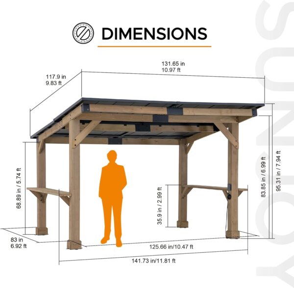 71t8JOd-vUL._AC_SL1500_ SUNJOY 10 ft. x 12 ft. Matte Black Cedar Framed Wooden Gazebo - Image 2