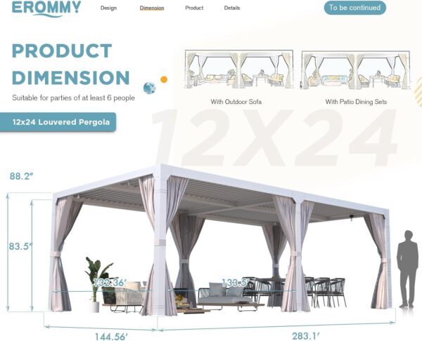 71vZRlvnMaL._AC_SL1500_ EROMMY 12'x24' Outdoor Louvered Pergola Gazebo - Image 6