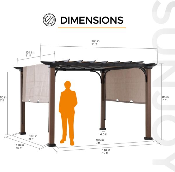71wld1iowZL._AC_SL1500_ Sunjoy 11 x 11 ft Metal Pergola with Adjustable Tan Garden Shade - Image 3