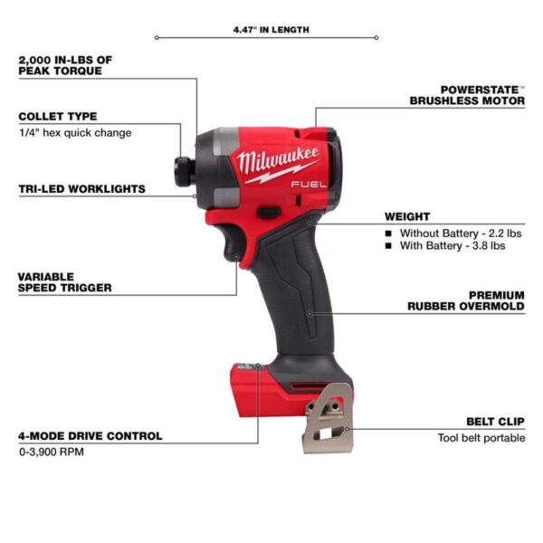 7227b34b-b8ed-415b-8e5a-9b27d9dbd7bd Milwaukee M18 FUEL Cordless Brushless 5 Tool Combo Kit - Image 6