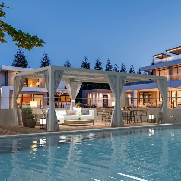 819i5D3O9ML._AC_SL1500_ Erommy Outdoor Louvered Pergola Gazebo with Adjustable Aluminum Rainproof Roof - Image 2