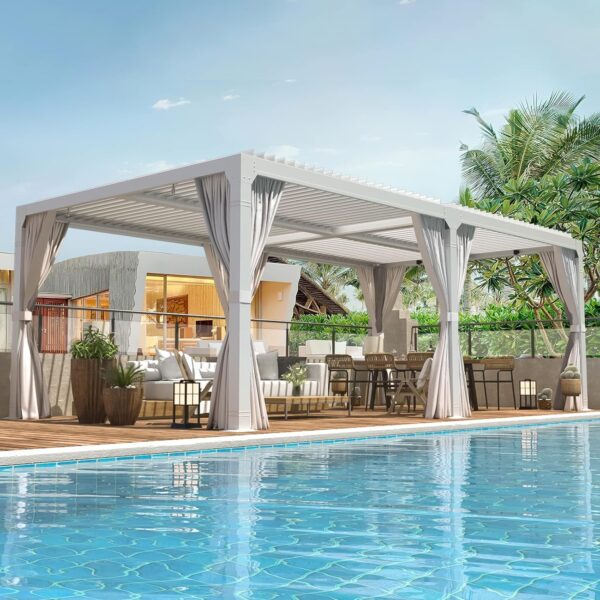 81MEDm0TgxL._AC_SL1500_ Erommy Outdoor Louvered Pergola Gazebo with Adjustable Aluminum Rainproof Roof - Image 1