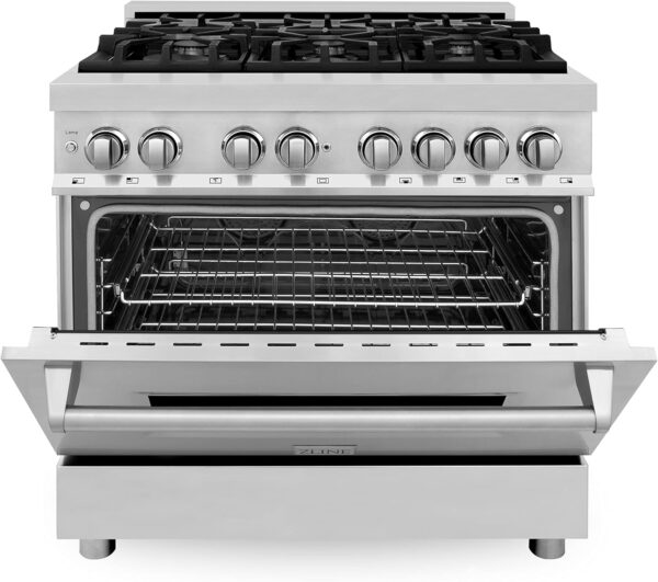 81N8eeqJt-L._AC_SL1500_ ZLINE 36 in. 4.6 cu. ft. Legacy Dual Fuel Range with 6 Burner Gas Cooktop and Electric Convection Oven in Stainless Steel (RA36) - Image 6