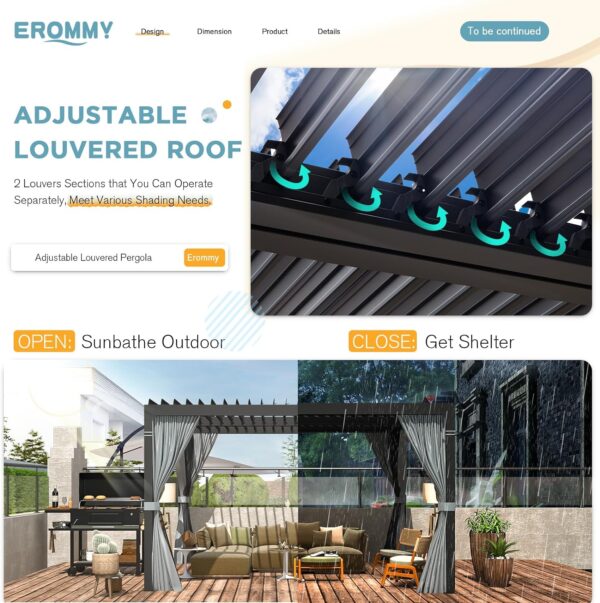81RKOtqM6sL._AC_SL1500_ EROMMY 10 ft. W x 10 ft. D Outdoor Louvered Pergola - Image 5