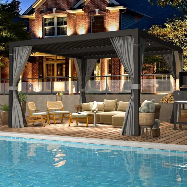 81T+Fkz1h1L._AC_SL1500_ EROMMY 10 ft. W x 10 ft. D Outdoor Louvered Pergola - Image 2