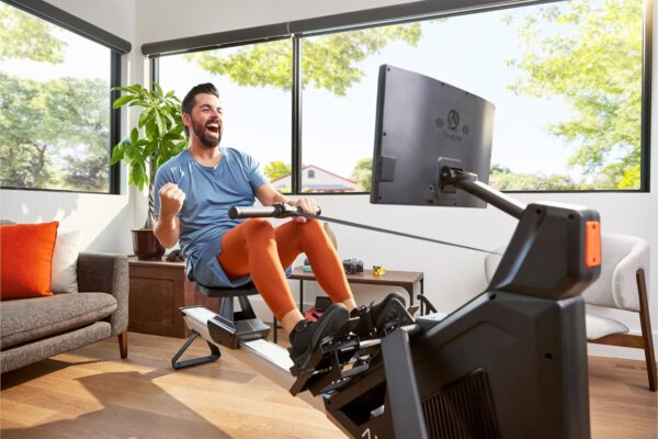 81TjR2cpmFL._AC_SL1500_ Aviron Strong Series Rower: 22" HD Touchscreen, Dual Air & Magnetic Resistance up to 100 lbs. Game-Based Workouts, Streaming, Compact Design - Image 4