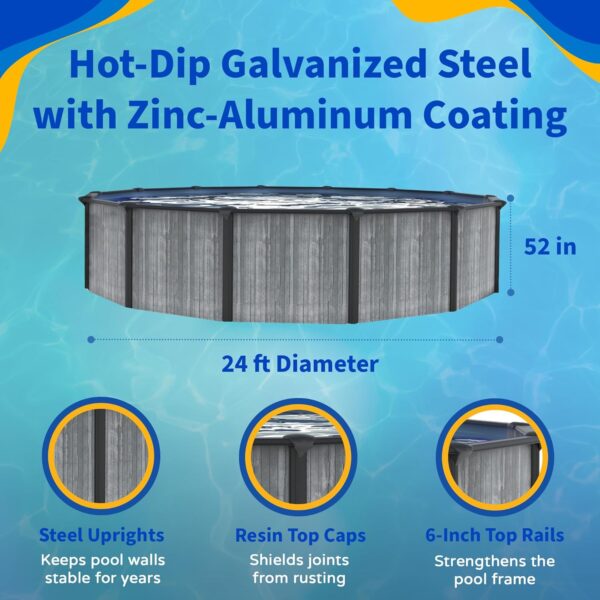 81ft56XkKDL._AC_SL1500_ Blue Wave San Pedro 24-ft Round 52-in Deep 6-in Top Rail Above Ground Steel Wall Swimming Pool - Image 2