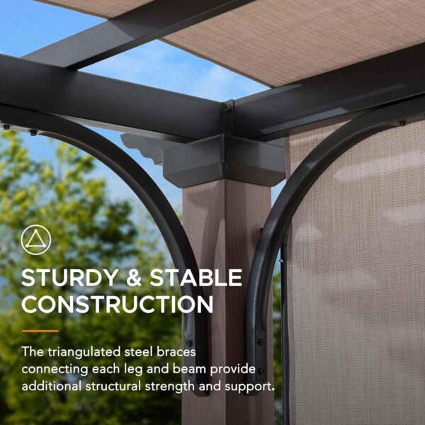 81g5qtORa5L._AC_SL1500_ Sunjoy 11 x 11 ft Metal Pergola with Adjustable Tan Garden Shade - Image 6