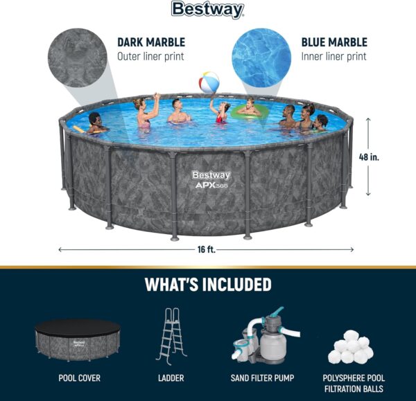 81ki-fK+JWL._AC_SL1500_ Bestway APX 365 16ft x 48 inches Round Above Ground Pool Set - Image 5