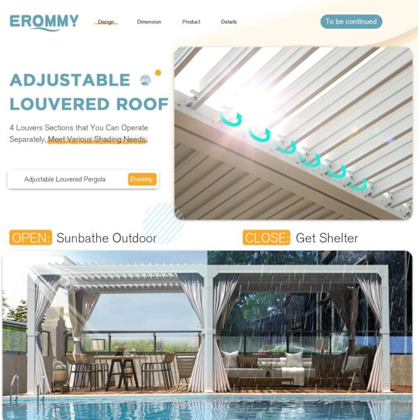 81oNzHsXuqL._AC_SL1500_ Erommy Outdoor Louvered Pergola Gazebo with Adjustable Aluminum Rainproof Roof - Image 6