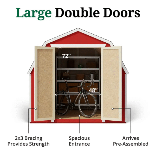 8x_vgb_4_door-1736440318_689_605086 Little Cottage Co. 8 x 16 Foot Value Gambrel Barn with 4 Foot Sidewalls - Precut Kit - Image 5