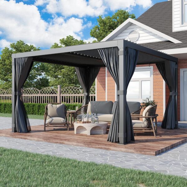 91F7HhTB6hL._AC_SL1500_ EROMMY 10 ft. W x 10 ft. D Outdoor Louvered Pergola - Image 1