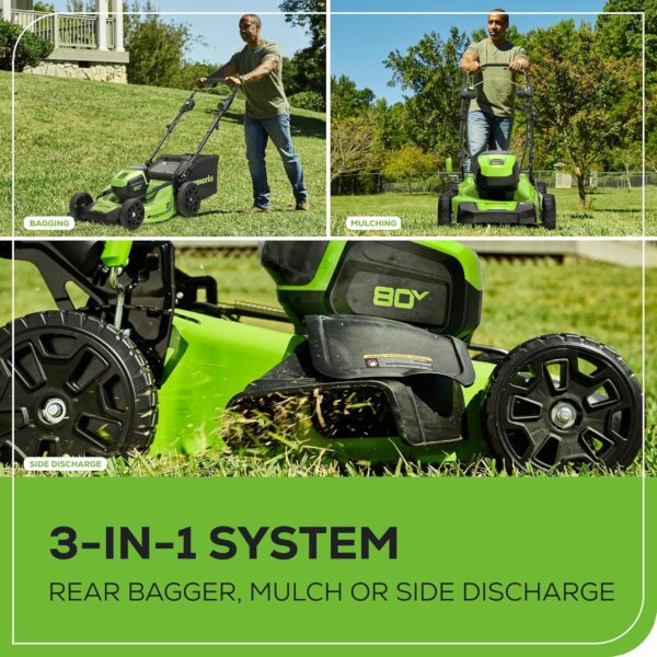 91Kx09LYpqL._AC_SL1500_ Greenworks 80V 21" Cordless Self-Propelled Lawn Mower - Image 2