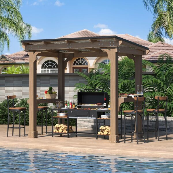91VMhAEJjzL._AC_SL1500_ Veikous D Wooden Grill Gazebo Outdoor with Steel Roof - Image 1