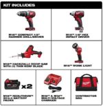 Milwaukee 2695-24 M18 18V Cordless Power Tool Combo Kit with Hammer Drill, Impact Driver, Reciprocating Saw, and Work Light (2 Batteries, Charger, and Tool Case Included) - Image 4