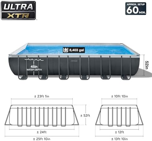 B07F3FTJCM-1-1755894524224 INTEX 26363EH Ultra XTR Deluxe Rectangular Above Ground Swimming Pool Set: 24ft x 12ft x 52in – Includes 2100 GPH Sand Filter Pump – Easy Assembly - Image 2