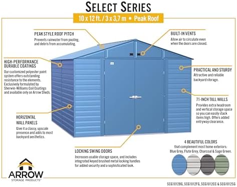 B08WCPL7J4-9-1756075804584 Arrow Select 10' x 12' Outdoor Lockable Steel Storage Shed Building, Charcoal - Image 6