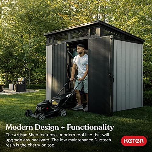 B097QGHGG7-1-1756083534457 Keter Outdoor Storage Shed, for House, Patio & Yard, Plastic Resin, Artisan, 7x7 Ft, Gray - Image 3