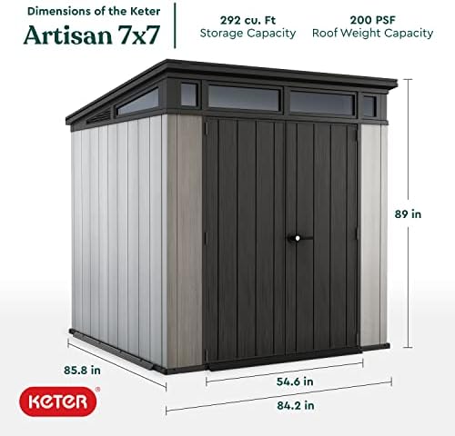 B097QGHGG7-2-1756083534457 Keter Outdoor Storage Shed, for House, Patio & Yard, Plastic Resin, Artisan, 7x7 Ft, Gray - Image 9