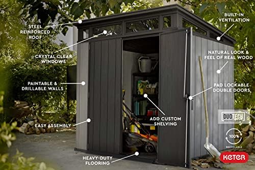 B097QGHGG7-3-1756083534457 Keter Outdoor Storage Shed, for House, Patio & Yard, Plastic Resin, Artisan, 7x7 Ft, Gray - Image 4