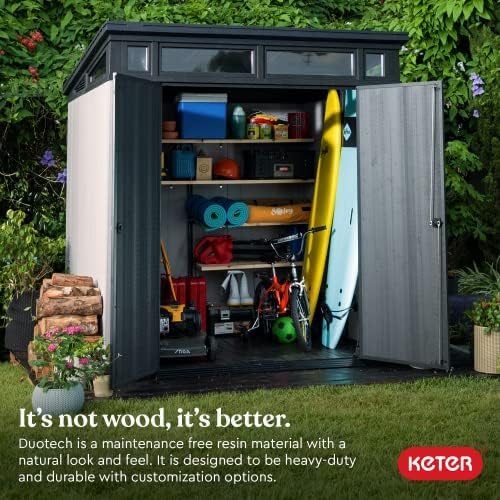 B097QGHGG7-5-1756083534457 Keter Outdoor Storage Shed, for House, Patio & Yard, Plastic Resin, Artisan, 7x7 Ft, Gray - Image 2