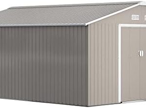Outsunny 11' x 13' Outdoor Storage Shed, Garden Tool Metal Shed with Foundation Kit, Double Lockable Door, Air Vents and Sloping Roof, for Backyard, Patio, Lawn, Light Gray